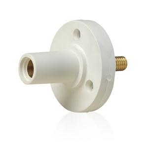 Leviton 15R22-UW Rhino-Hide 15 Series Taper Nose Cam-Type Female Panel Mount Receptacle, 150A, 600VAC/DC, 0.5-Inch Threaded Stud, White