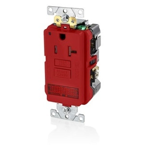 Leviton GFPL2-PLR Self Test Tamper-Resistant Single GFCI Receptacle / Outlet with Pilot Light, Industrial Grade, 20A 125V, Red