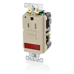 Leviton GFPL1-PLT Self Test Tamper-Resistant Single GFCI Receptacle / Outlet with Pilot Light, Industrial Grade, 15A 125V, Light Almond