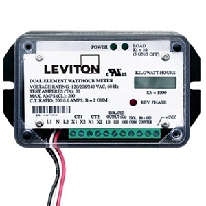 Leviton 7B101-T02 Submeter, 120V, 1-Phase 2-Wire, Single Element, 200A Mini Meter, 0.1kWh, No Enclosure, LCD Counter