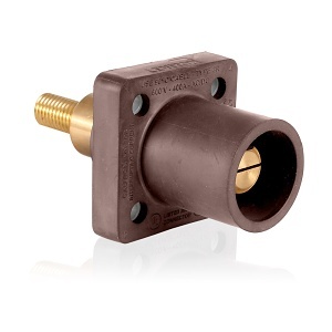 Leviton 16R31-XH 16 Series Taper Nose Cam-Type Male Panel Mount Receptacle, 90°, 2 - 4/0AWG, 1.25" Threaded Stud, 0.75" Extended Shoulder, 400A Max, 600VAC/DC, Brown