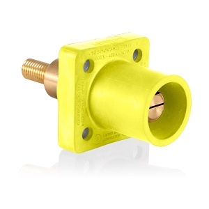 Leviton 16R31-XY 16 Series Male Receptacle, 90-Degree, #2-4/0 AWG, 1.25”L Threaded Stud, 0.75" Ext Shoulder, Yellow