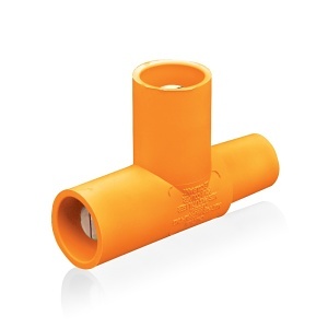 Leviton 16A21-UO 16 Series Taper Nose Cam-Type Paralleling 3-Way Tee Adapter, Female-Male-Male, 400A, 600VAC/DC, Orange