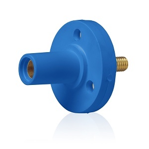 Leviton 15R22-UB 15 Series Taper Nose Cam-Type Female Panel Mount Receptacle, 90-Degree, 8-2AWG, 0.5" Threaded Stud, Blue