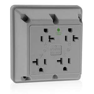 Leviton 21254-HGY 4-in-1 Quadruplex Receptacle Outlet, 2-Pole, 3-Wire, 20A, 125V, Gray
