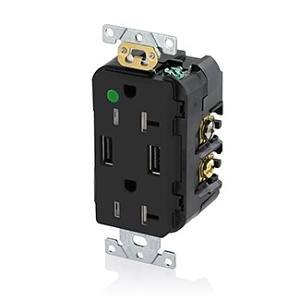 Leviton T5832-HGE High-Grade Combination Duplex Receptacle and USB Charger, 20A, 125V