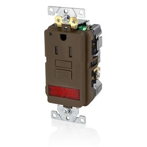 Leviton GFPL1-PL Self Test Tamper-Resistant Single GFCI Receptacle / Outlet with Pilot Light, Industrial Grade, 15A 125V, Brown