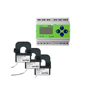 Leviton 4DUMR-4M 4100 Series Submeter, DIN Rail Mount, Universal Voltage, Bi-Directional, 3-Phase 3-Wire / 4-Wire, Max 400A, 3-Split Core Current Transformers, Electric Meter Kit