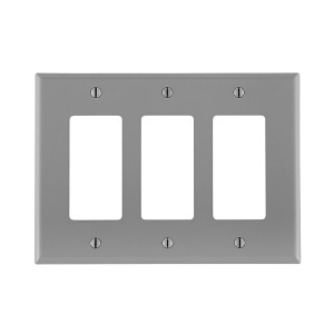Leviton PJ263-GY Wall Plate, 3-Gang, Decora, Midway, Nylon, Gray