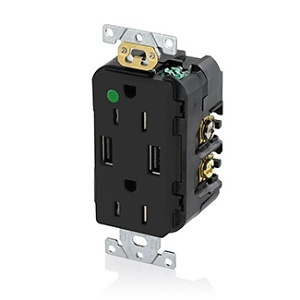 Leviton T5632-HGE Connectors, EB Combi Dup Rec/USB HG Charger, 15A125V