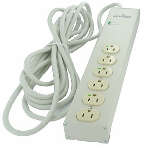 Leviton 5300-H15 15A 125V Surge Protected 6-Outlet Strip, No Switch, 952J, 15' 14-3 SJT Cord Length, Aluminum Housing, Beige