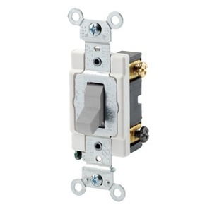 Leviton CSB4-20G 20A 120/277V Toggle 4-Way AC Quiet Switch, Commercial Spec Grade, Grounding, Back and Side Wired, Gray