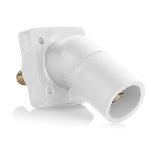 Leviton 16R29-UW 16 Series Taper Nose Cam-Type Male Panel Mount Receptacle, 45°, 2 - 4/0AWG, 0.75" Threaded Stud, 400A Max, 600VAC/DC, White