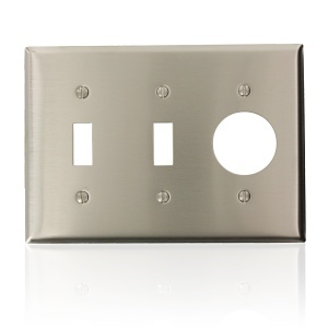 Leviton 84088-40 3-Gang Wall Plate with 2 Toggle and 1 Single Receptacle, Stainless Steel