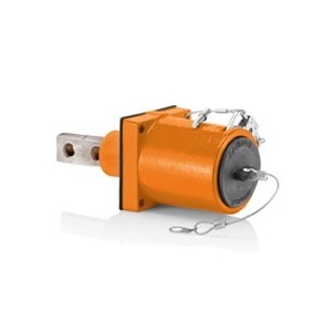 Leviton 49MR2-XO Rhino-Hide 49 Series Double Pole Male Receptacle, 45° Clevis Pin, Double Hole Bus Bar, Industrial Grade, 313-777MCM Cable, 1000V, 1135A Max, Orange