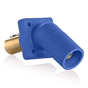 Leviton 16R27-UB Male Panel Receptacle, Taper Nose, 45°, 2/0-4/0AWG, Double Set Screw, Blue