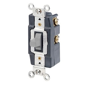 Leviton 1256-GY 15A 120/277V Toggle Double-Throw Ctr-OFF Momentary Contact Single-Pole AC Quiet Switch, Extra Heavy Duty Spec Grade, Grounding, Back and Side Wired, Gray