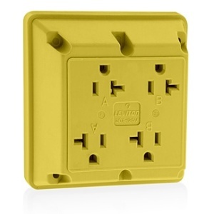 Leviton 21254-Y 20A 125V 4-in-1 Quadruplex Receptacle Outlet Industrial Grade NEMA 5-20R, Yellow