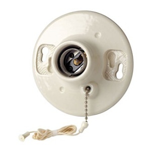 Leviton 49816-C Glazed Porcelain Incandescent Lampholder with Pull Chain, 660W, 250V