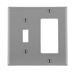 Leviton 80707-GY 2-Gang Wall Plate for One Toggle and One Decorator Opening, Gray