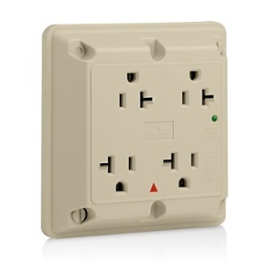 Leviton 5490-IGI Surge Protected Quadruplex Receptacle, Heavy Duty Industrial Grade, 20A, 125V, Ivory