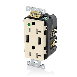Leviton T5832-HGT Connectors, LA Combi Dup Rec/USB HG Charger, 20A125V