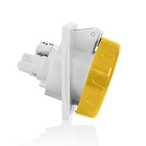 Leviton W232-R4 32A 100-130V International Configuration Panel Mounting Inlet, Industrial Grade, Yellow