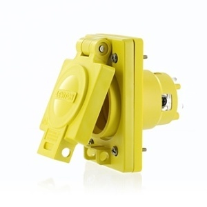Leviton 66W83 Inlet with IP66 Cover, 20A, 347/600V, for L23-20LCK3PH, 23", Yellow