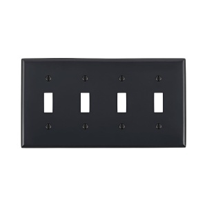 Leviton 80712-E Wall Plate, 4-Gang Toggle Switch Configuration, Black
