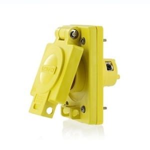 Leviton 90W49-S 15A 250V NEMA 6-15, 2P, 3W, Straight Blade Single Outlet, Industrial Grade, Grounding, Wetguard, Yellow