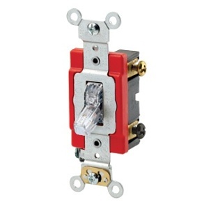 Leviton 1222-PLC Industrial Grade 20A 120V Double-Pole Toggle Pilot Light Quiet Switch, Clear