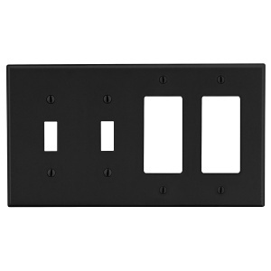 Hubbell P2262BK Wall Plate, Four Gangs, Two Toggle and Two Decorator Openings, Black