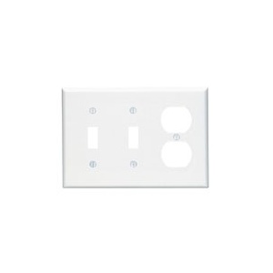 Leviton PJ21-W Midway 3-Gang Wall Plate for 2 Toggle Switches and 1 Duplex Outlet, White
