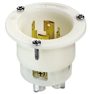 Leviton 2725 White Inlet Flange 2-Pole 4-Wire 3-Phase L15-30P 30A 250V Power Plug, White