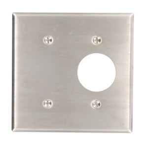 Leviton 84085-40 2-Gang Stainless Steel Wall Plate with Blank/Rectangular 1.406" Hole, Strap Mount