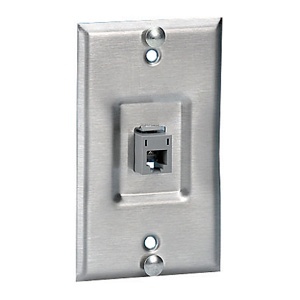 Hubbell SPUR Wall Plate, USOC 1-Gang 1-Port Recessed, Stainless Steel