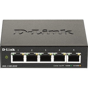 D-Link DGS-1100-05V2 5-Port Gigabit Smart Managed Switch, Web Managed, Cable Diagnostics, Fanless, Compact Metal Desktop