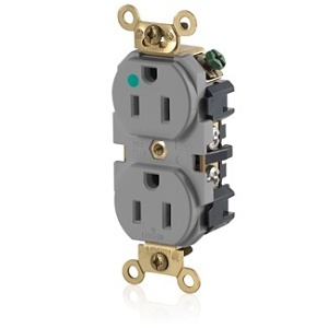 Leviton MRI82-GY MRI Duplex Receptacle Outlet, 2-Pole, 3-Wire, 15A 125V, Gray