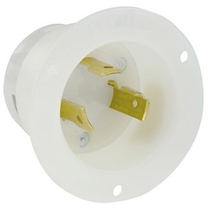 Leviton 2615 WH Flanged Inlet Locking Receptacle, Industrial Grade, 30A 125V, 2-Pole 3-Wire