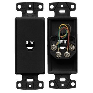 Hubbell NS770BK Frame Wallplate with Jack, 6-Position, 4-Conductor, Black