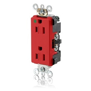 Leviton 16262-SGR Decora Plus Duplex Receptacle / Outlet, Hospital Grade, Tamper-Resistant, Self-Grounding, 15A, Red
