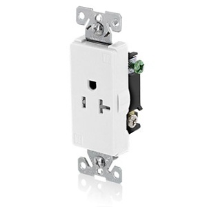 Leviton 16351-SGW Decora Plus Single Receptacle Outlet, 2-Pole, 3-Wire, Commercial Grade, T Amper-Resistant, 20A, 125V, NEMA 5-20R, White