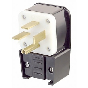 Leviton 8452-P Connectors, 50A 250V Industrial Grade Angle Plug, Black/White