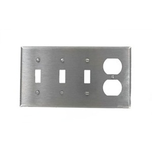 Leviton 84043 Wall Plate, 4 Gangs with 3 Toggles and 1 Duplex, Stainless Steel