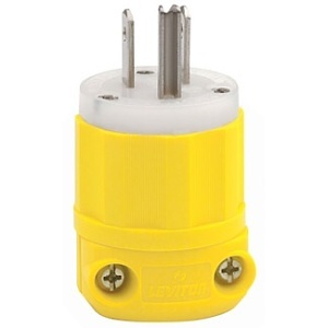 Leviton 52CM-66C Straight Blade Plug, Industrial Grade, 15A, 125V, Yellow-White
