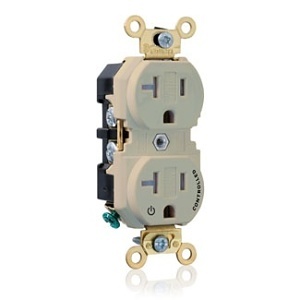 Leviton 5362-1PI Duplex Receptacle Outlet, 2-Pole, 3-Wire, Industrial Grade, 1-Outlet Marked "Controlled", 20A, 125V, NEMA 5-20R, Ivory