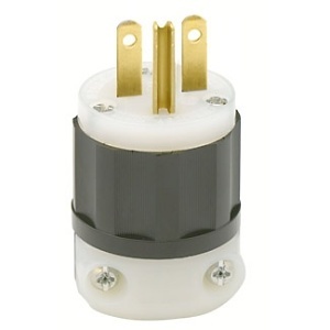 Leviton 5666-PLC Straight Blade Plug, Industrial Grade, 15A, 250V, Black-White