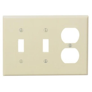 Leviton 80521-I 3-Gang Midway Wall Plate for 2 Toggle Switches and 1 Duplex Outlet, Ivory