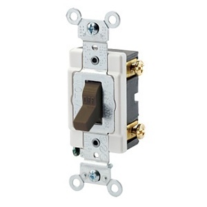 Leviton 1221-S 20A 120/277V Toggle Single-Pole AC Quiet Switch, Heavy Duty Spec Grade, Grounding, Back and Side Wired, Brown
