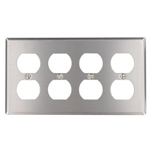 Leviton 84041-40 4-Gang 302 Stainless Steel Duplex Wall Plate, Standard and Weatherproof